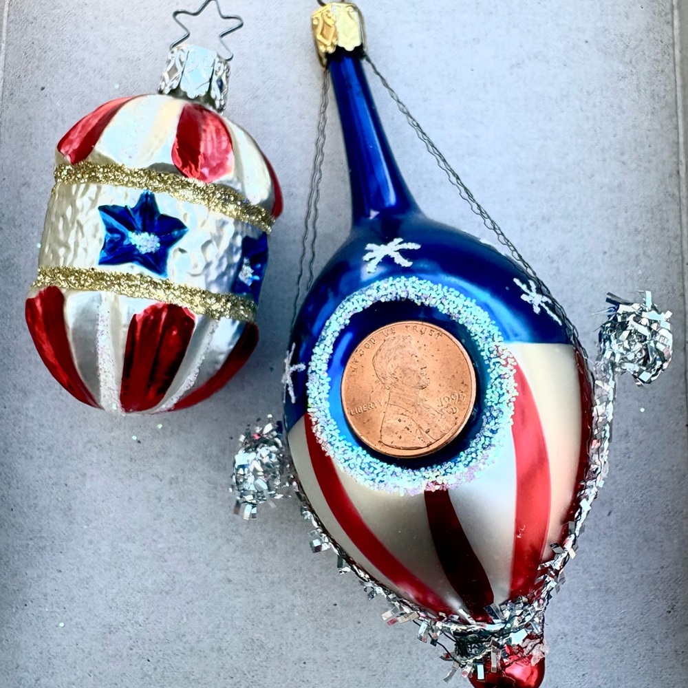Inge-Glass Old World Ornaments circa 1995 made in Germany RARE patriotic!